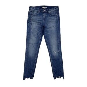 Zara Jeans Womens 6 Ankle Distressed Blue Denim Stretch Measures 29 x 25.5